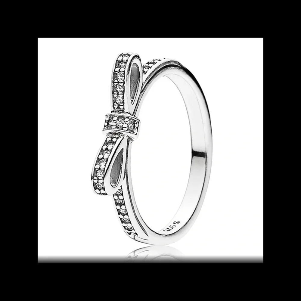 SILVER CUBIC ZIRCONIA MIDI BOW RING l Dainty Ring